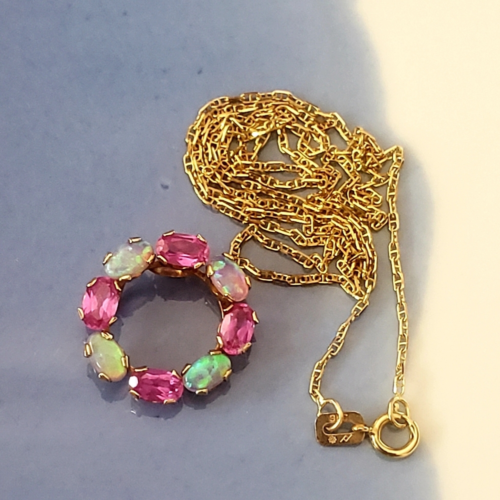 Opal Pink Gemstone 10k pendant 14k Necklace